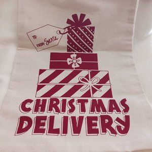 Three New Santa Christmas Canvas Gift Bags With Drawstring
